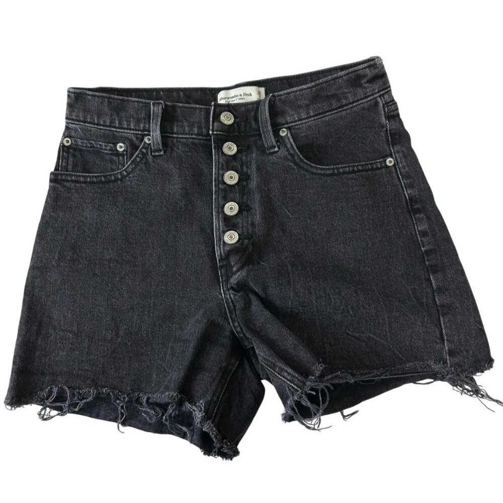 Abercrombie & Fitch 26/2 Black High Rise 4" Shorts Button Fly Frayed Hem Y2K